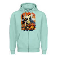 Seafoam Happy Halloween With Crow Zipper Hoodie - LillyAllenDesigns