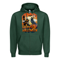 Sports Green Happy Halloween With Crow Zipper Hoodie - LillyAllenDesigns
