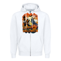 White Happy Halloween With Crow Zipper Hoodie - LillyAllenDesigns