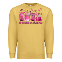 Antique Gold In October We Wear Pink with Breast Cancer Coffee Premium Sweatshirt - texasbilliewilder