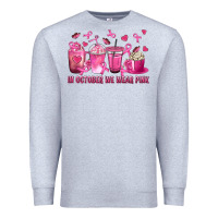 Heather Grey In October We Wear Pink with Breast Cancer Coffee Premium Sweatshirt - texasbilliewilder