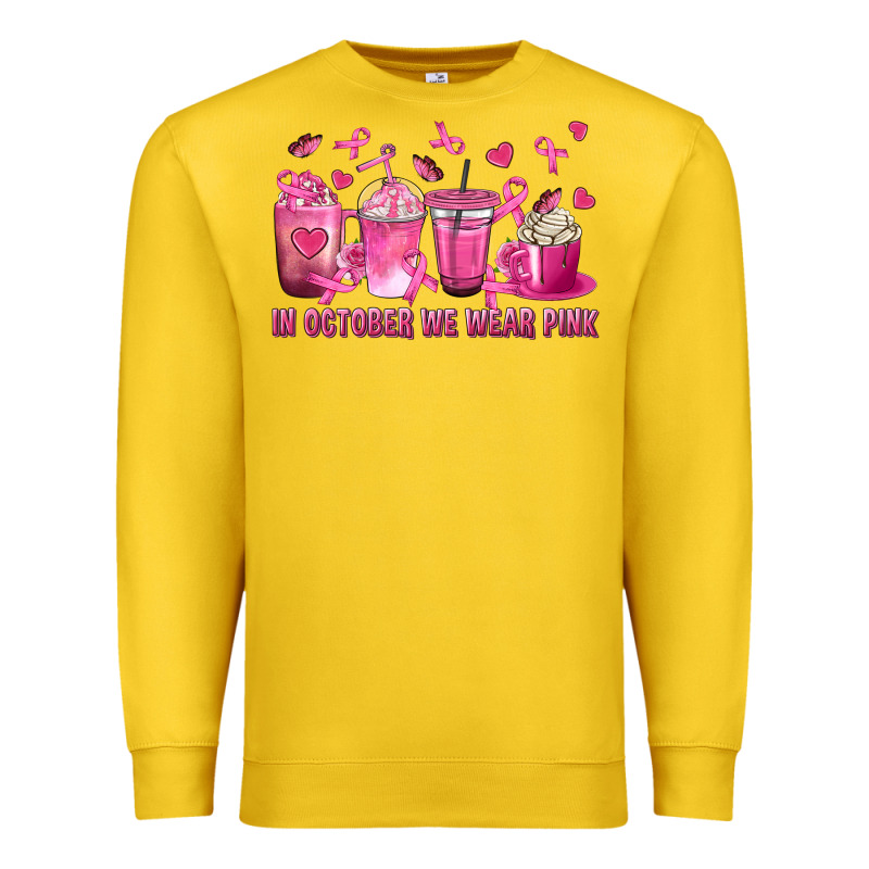 In October We Wear Pink With Breast Cancer Coffee Premium Sweatshirt by texasbilliewilder | Teevron