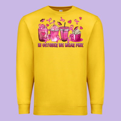 In October We Wear Pink With Breast Cancer Coffee Premium Sweatshirt Designed By Texasbilliewilder