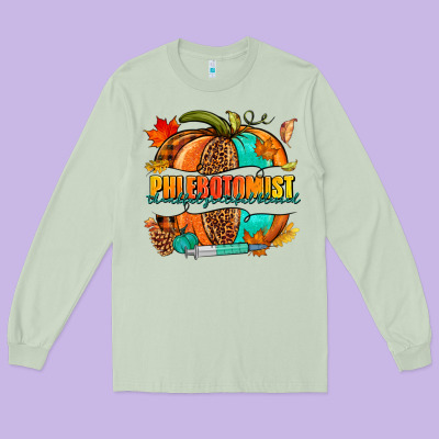 Phlebotomist Pumpkin Long Sleeve Tee Designed By Nancycooperartshop