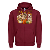 Burgundy welcome fall with dogs Zipper Hoodie - LillyAllenDesigns