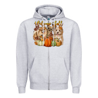 Heather Grey welcome fall with dogs Zipper Hoodie - LillyAllenDesigns