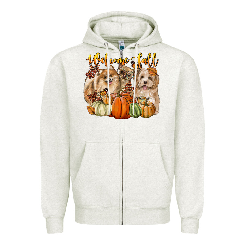 Welcome Fall With Dogs Zipper Hoodie by LillyAllenDesigns | Teevron