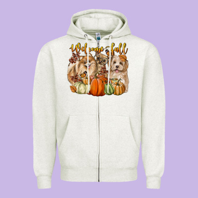Welcome Fall With Dogs Zipper Hoodie Designed By Lillyallendesigns