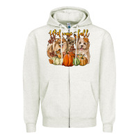 Oatmeal Heather welcome fall with dogs Zipper Hoodie - LillyAllenDesigns