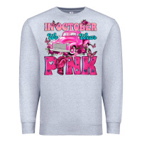 Heather Grey In October We Wear Pink Truck Premium Sweatshirt - texasbilliewilder