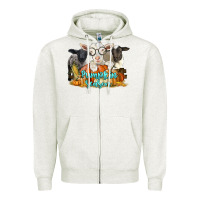 Oatmeal Heather pumpkin season with baby sheeps and goat Zipper Hoodie - LillyAllenDesigns