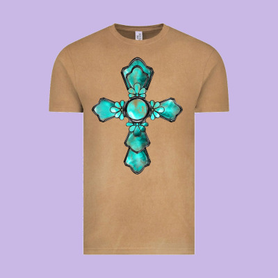 Western Turquoise Gemstone Cross Vintage Tee Designed By Barkaloodesign