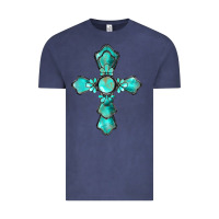 Vintage Denim western turquoise gemstone cross Vintage Tee - BarkalooDesign
