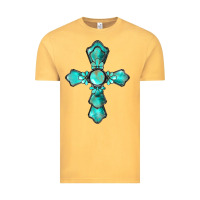 Vintage Mustard western turquoise gemstone cross Vintage Tee - BarkalooDesign
