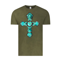 Vintage Olive western turquoise gemstone cross Vintage Tee - BarkalooDesign
