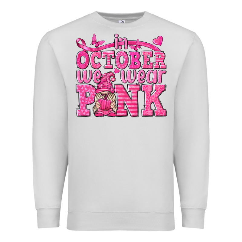 In October We Wear Pink With Gnome Premium Sweatshirt by texasbilliewilder | Teevron