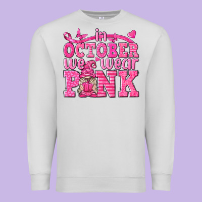 In October We Wear Pink With Gnome Premium Sweatshirt Designed By Texasbilliewilder