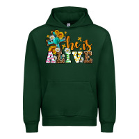 Forest Green Easter Day He is alive with cross Urban Hoodie - OliviaCreatesArt