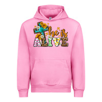 Fuchsia Pink Easter Day He is alive with cross Urban Hoodie - OliviaCreatesArt