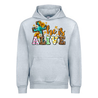 Heather Grey Easter Day He is alive with cross Urban Hoodie - OliviaCreatesArt