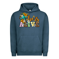 Pigment Midnight Navy Easter Day He is alive with cross Urban Hoodie - OliviaCreatesArt