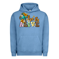 Pigment Pebble Blue Easter Day He is alive with cross Urban Hoodie - OliviaCreatesArt