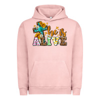 Pigment Salmon Easter Day He is alive with cross Urban Hoodie - OliviaCreatesArt