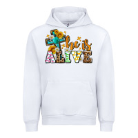 White Easter Day He is alive with cross Urban Hoodie - OliviaCreatesArt