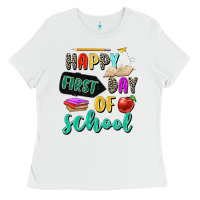 White happy first day of school Ladies Tee - Zillion Design Studio
