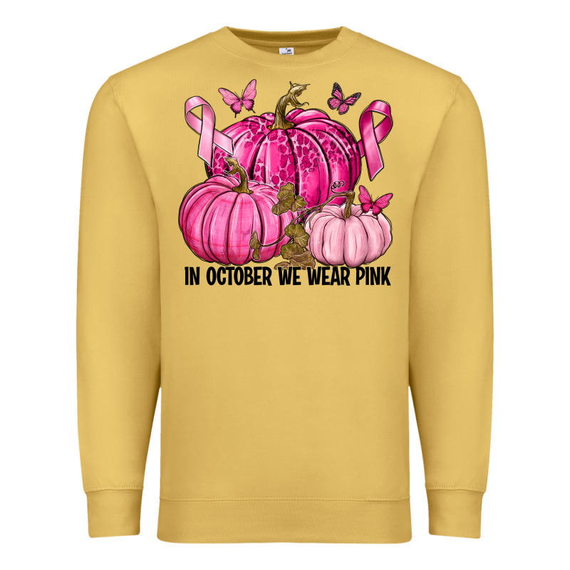 In October We Wear Pink With Pumpkin Premium Sweatshirt by texasbilliewilder | Teevron