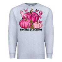 Heather Grey In October We Wear Pink with Pumpkin Premium Sweatshirt - texasbilliewilder