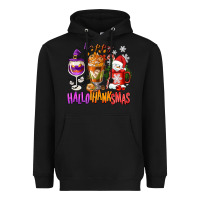 Black Happy Hallothanksmas wine glass and coffee Heavyweight Hoodie - NancyCooperArtShop