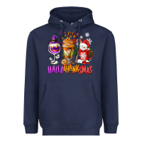 Navy Happy Hallothanksmas wine glass and coffee Heavyweight Hoodie - NancyCooperArtShop