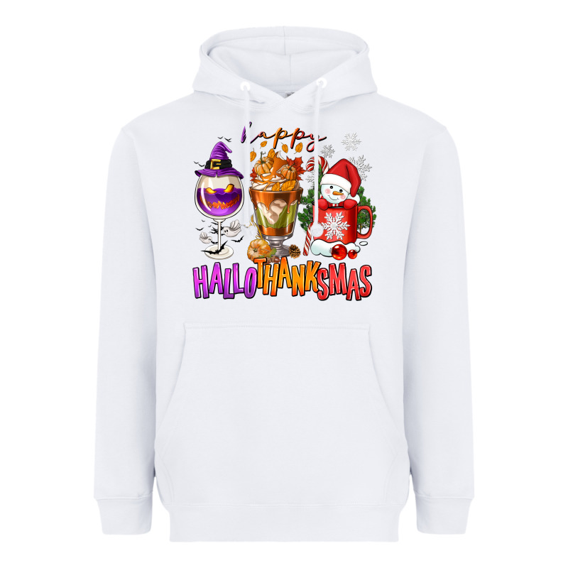 Happy Hallothanksmas Wine Glass And Coffee Heavyweight Hoodie by NancyCooperArtShop | Teevron