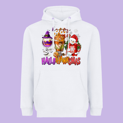 Happy Hallothanksmas Wine Glass And Coffee Heavyweight Hoodie Designed By Nancycooperartshop