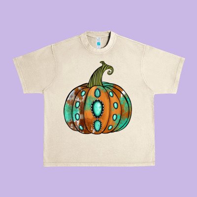 Western Cowhide Turquoise Pumpkin Urban Heavy Tee Designed By Jasminsmagicworld
