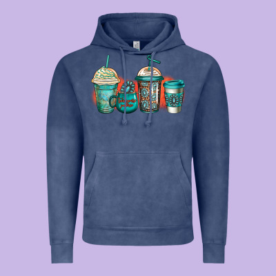 Turquoise Junkie Coffee Cups Vintage Hoodie Designed By Jasminsmagicworld