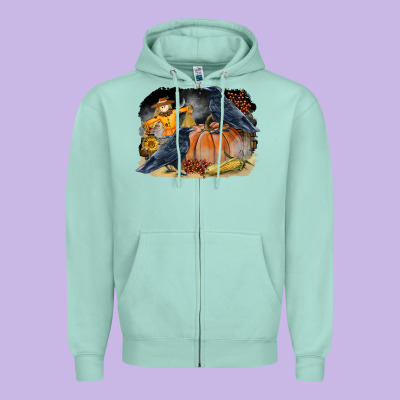 Fall Background With Crow Zipper Hoodie Designed By Lillyallendesigns