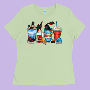 Hockey Begins After Coffee Cups Ladies Tee Designed By Zillion Design Studio