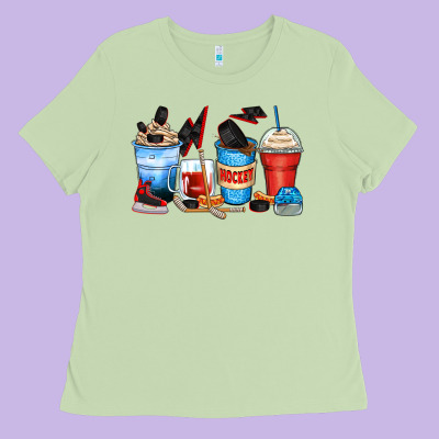 Hockey Begins After Coffee Cups Ladies Tee Designed By Zillion Design Studio