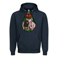Navy christmas pig Zipper Hoodie - LillyAllenDesigns