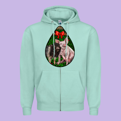 Christmas Pig Zipper Hoodie Designed By Lillyallendesigns