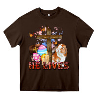 Chocolate Brown He lives Easter Day Heavy Core Tee - CowGirlArtShop