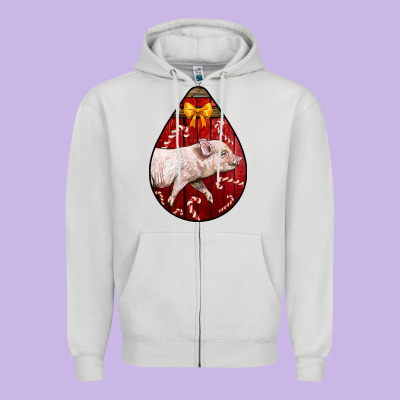 Christmas Pig Zipper Hoodie Designed By Lillyallendesigns