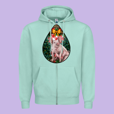 Christmas Pig Zipper Hoodie Designed By Lillyallendesigns
