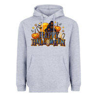Heather Grey Happy Halloween Heavyweight Hoodie - texasbilliewilder