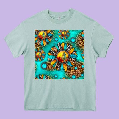 Western Sunset Sunflowers Seamless Pattern Heavy Core Tee Designed By Hra Design Shop