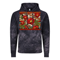 Cloud Black red flower and cactus with cowhide and aztec Vintage Hoodie - Artiststas