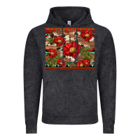 Vintage Black red flower and cactus with cowhide and aztec Vintage Hoodie - Artiststas