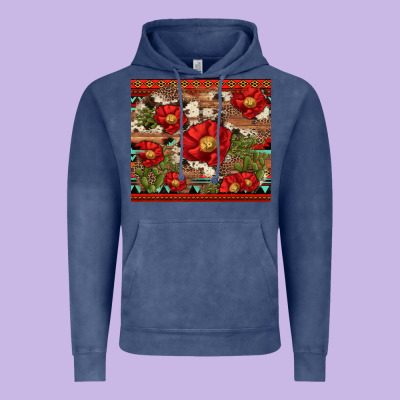 Red Flower And Cactus With Cowhide And Aztec Vintage Hoodie Designed By Artiststas